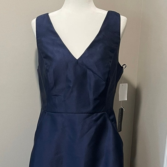 Alfred Sung NWT Gown Maxi Dress NWT Satin V-Neck Pockets D778 Midnight Sz 16 - Picture 10 of 12